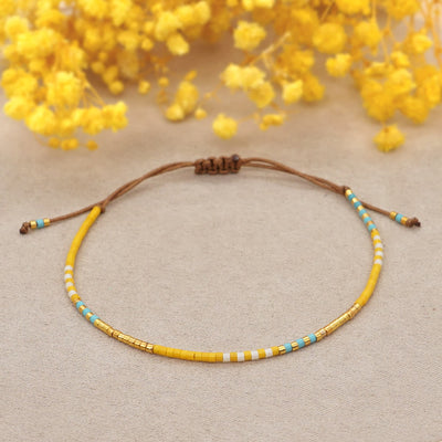 Olivenorma Colorful Rice Beads Brown Drawstring Bracelet