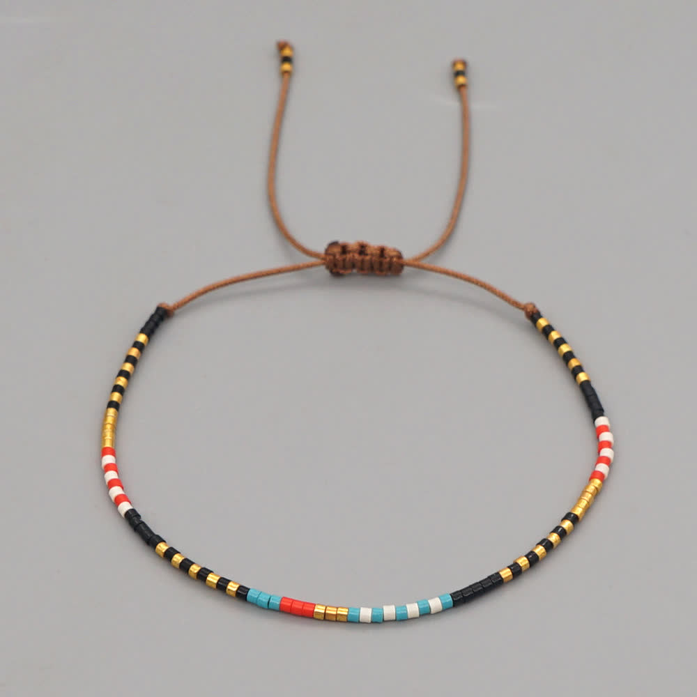 Olivenorma Colorful Rice Beads Brown Braided Bracelet