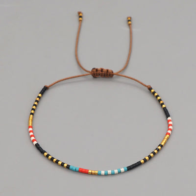 Olivenorma Colorful Rice Beads Brown Braided Bracelet