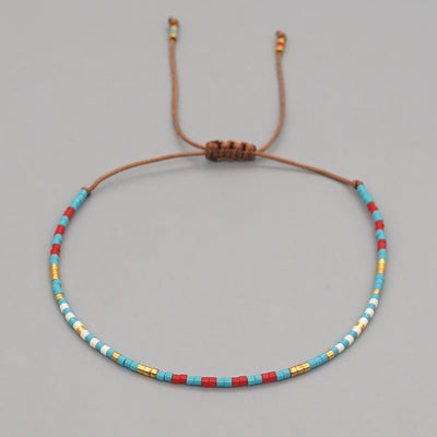 Olivenorma Colorful Rice Beads Brown Braided Bracelet