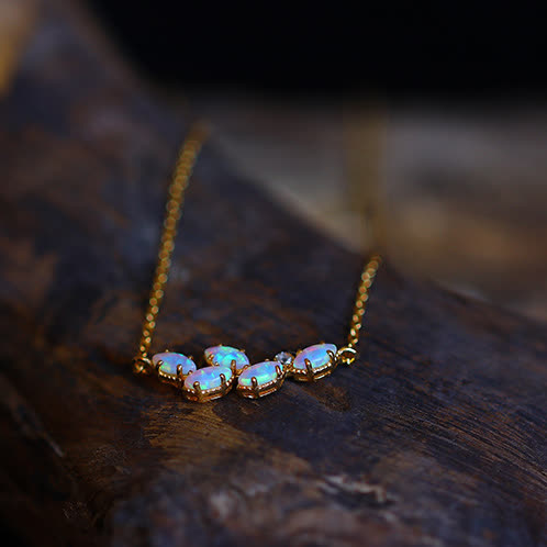 Olivenorma Blue Opal Leaf Pendant Ring Necklace