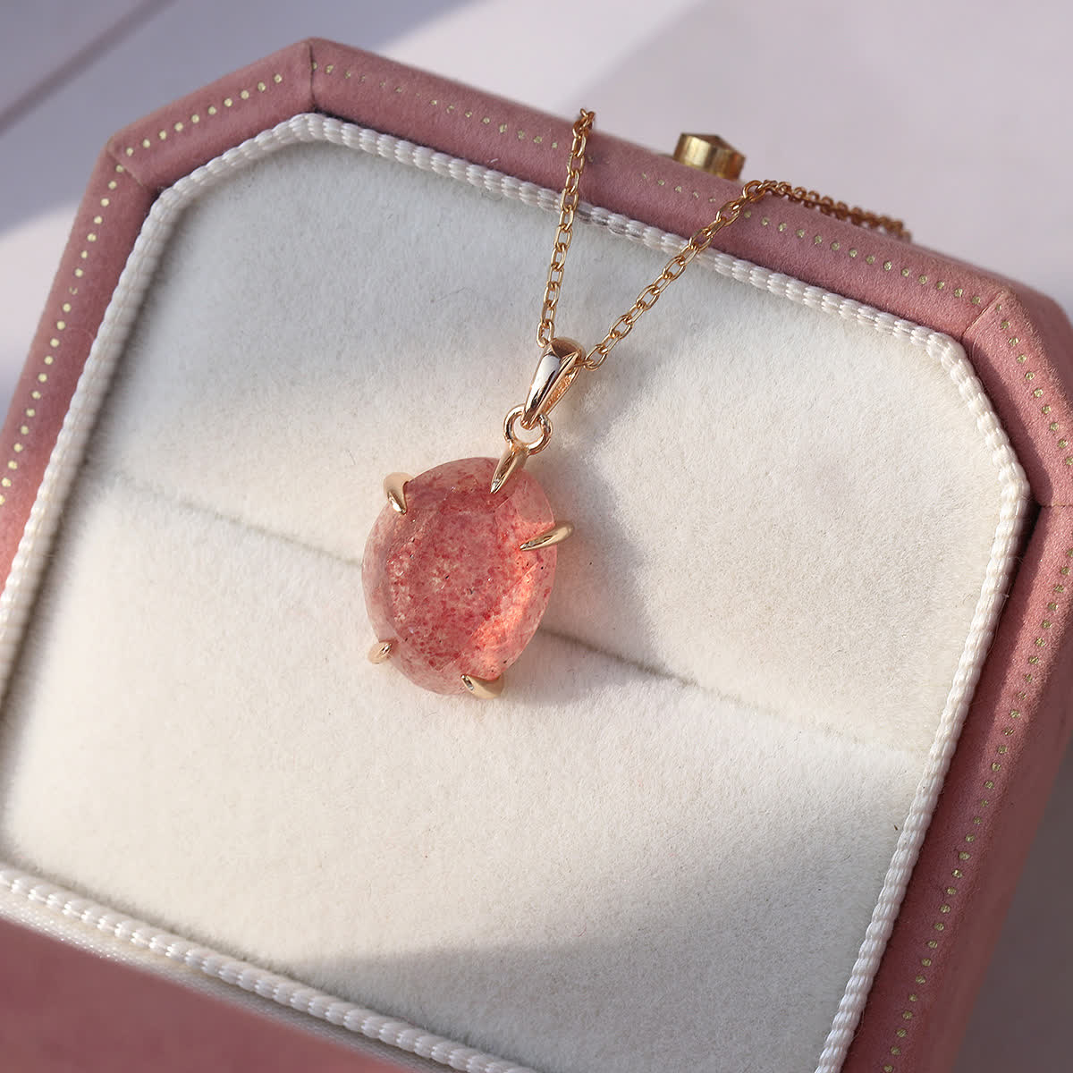 Olivenorma Sterling Silver Natural Strawberry Quartz Necklace