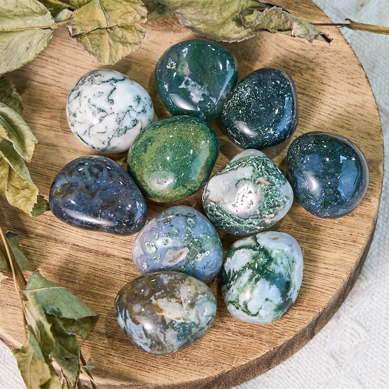 Olivenorma Real Natural Moss Agate Healing Tumbled Stone