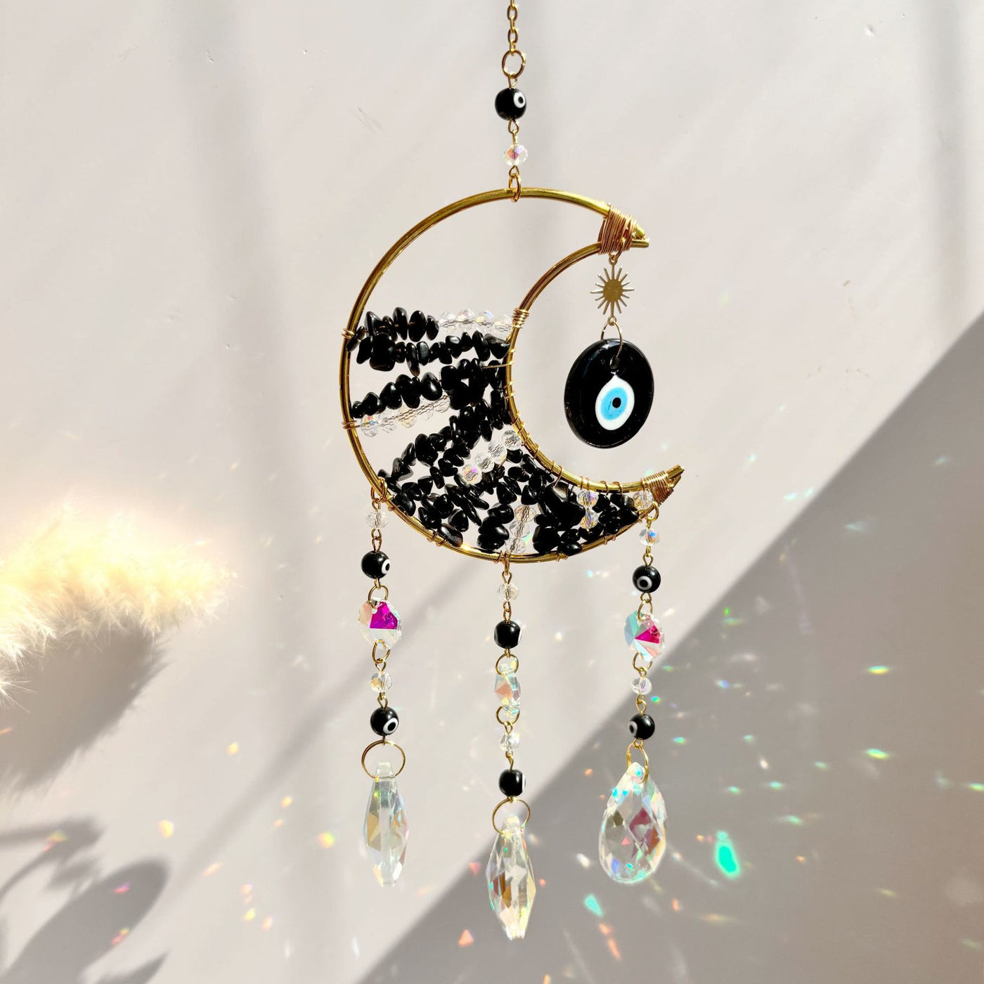 Olivenorma Natural Gem Evil Eye Proctection Suncatcher Wind Chimes