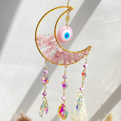 Olivenorma Natural Gem Evil Eye Proctection Suncatcher Wind Chimes