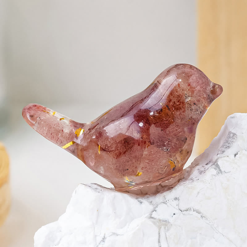 Olivenorma Natural Gemstone Bird Sculpture Decoration - Strawberry Quartz - With Card - image 13