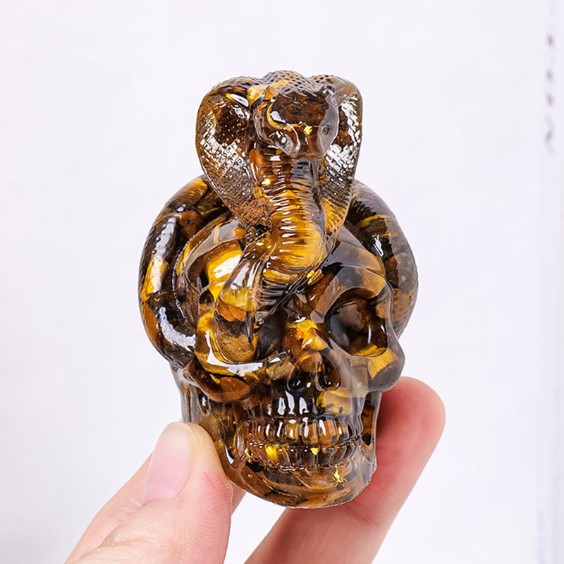 Olivenorma Real Stone Snake Skull Statue Gemstone Decoration