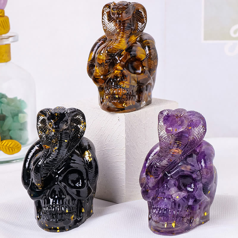 Olivenorma Real Stone Snake Skull Statue Gemstone Decoration