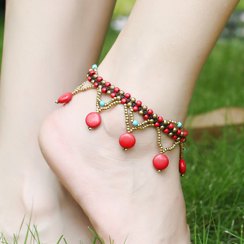 Olivenorma Bohemian Turquoise Woven Beaded Chain Anklet