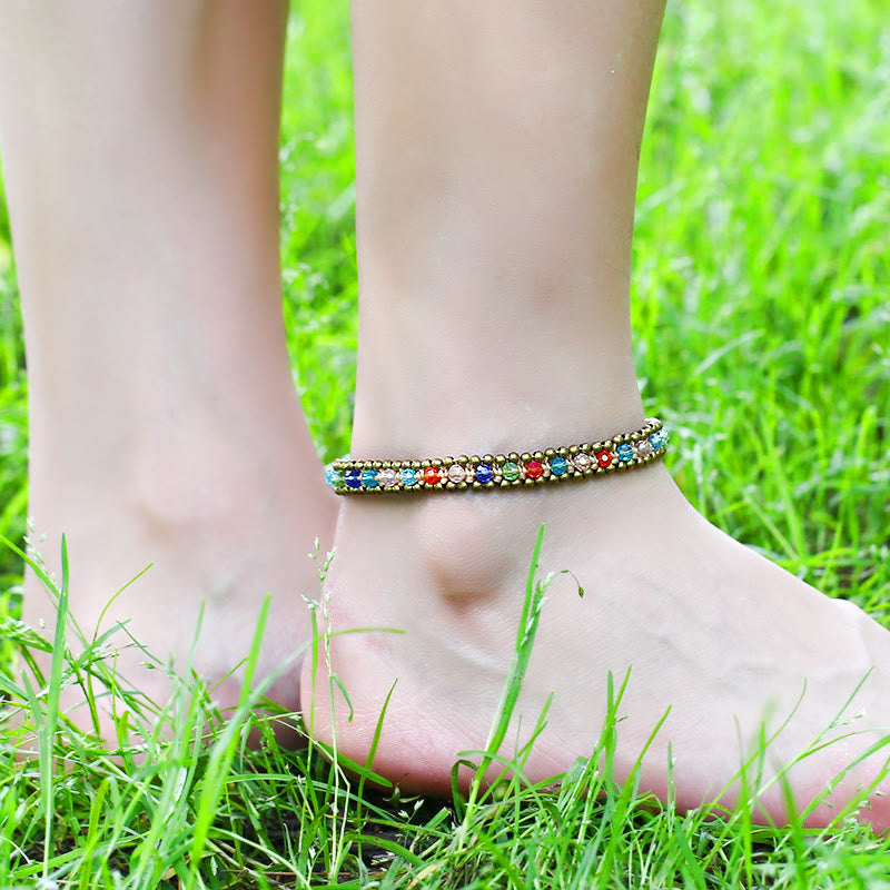 Olivenorma Natural Crystal Woven Beaded Anklet