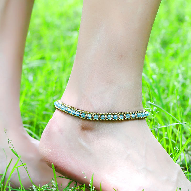 Olivenorma Natural Crystal Woven Beaded Anklet