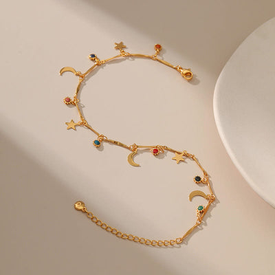 Olivenorma 18K Gold Plated Moon And Star Gem Anklet