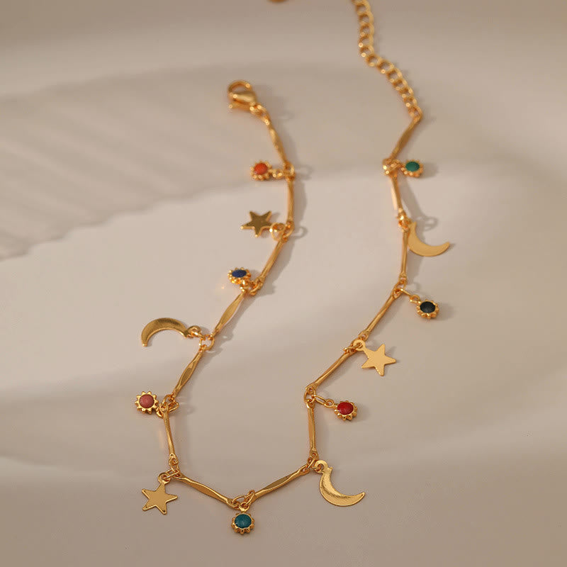 Olivenorma 18K Gold Plated Moon And Star Gem Anklet