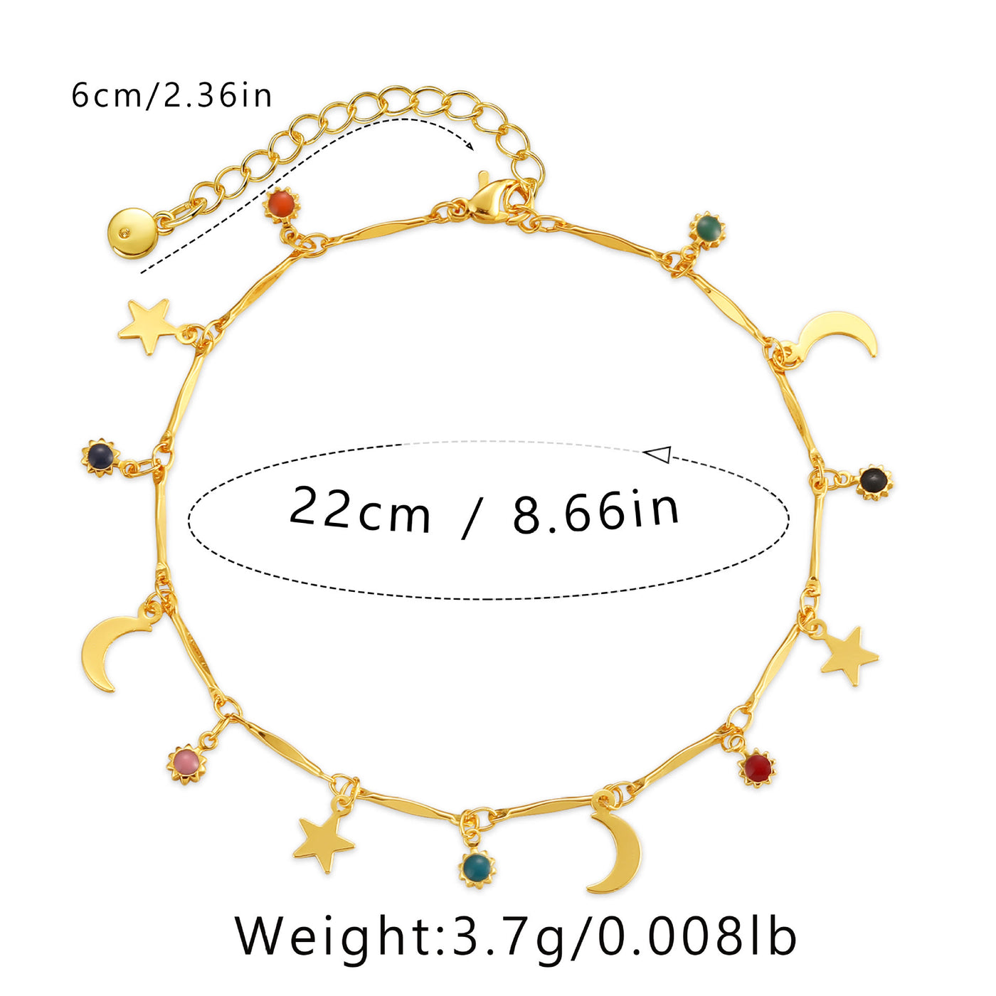 Olivenorma 18K Gold Plated Moon And Star Gem Anklet