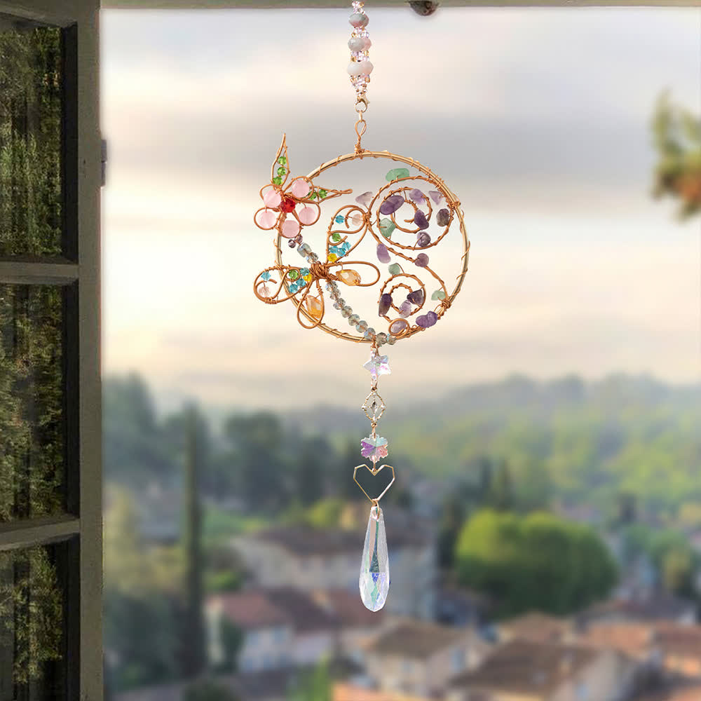 Olivenorma Natural Crystal Dragonfly Pendant Wind Chime