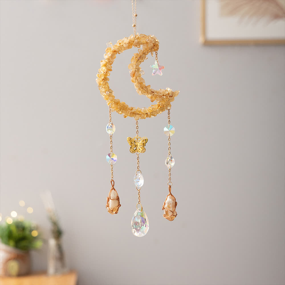 Olivenorma Citrine Gravel Moon Pendant Wind Chime