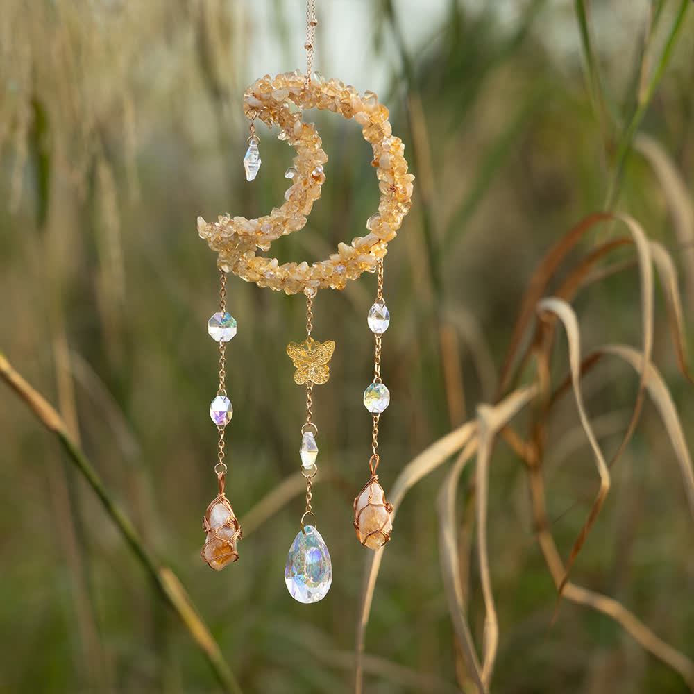 Olivenorma Citrine Gravel Moon Pendant Wind Chime