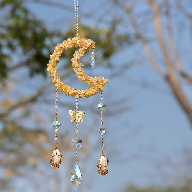 Olivenorma Citrine Gravel Moon Pendant Wind Chime