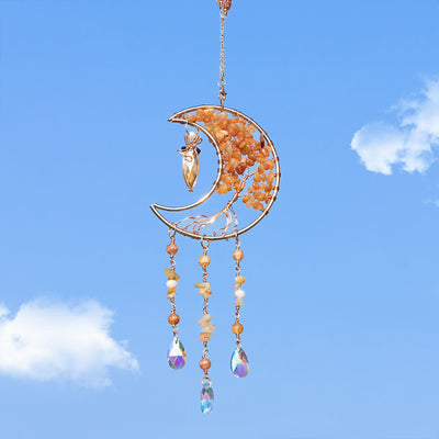 Olivenorma Red Agate Beads Tree of Life Moon Wind Chime