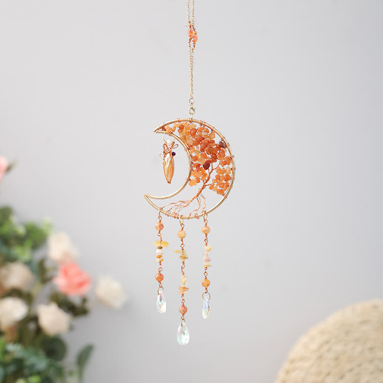 Olivenorma Red Agate Beads Tree of Life Moon Wind Chime