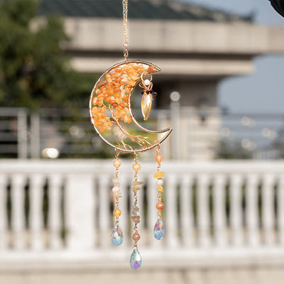 Olivenorma Red Agate Beads Tree of Life Moon Wind Chime