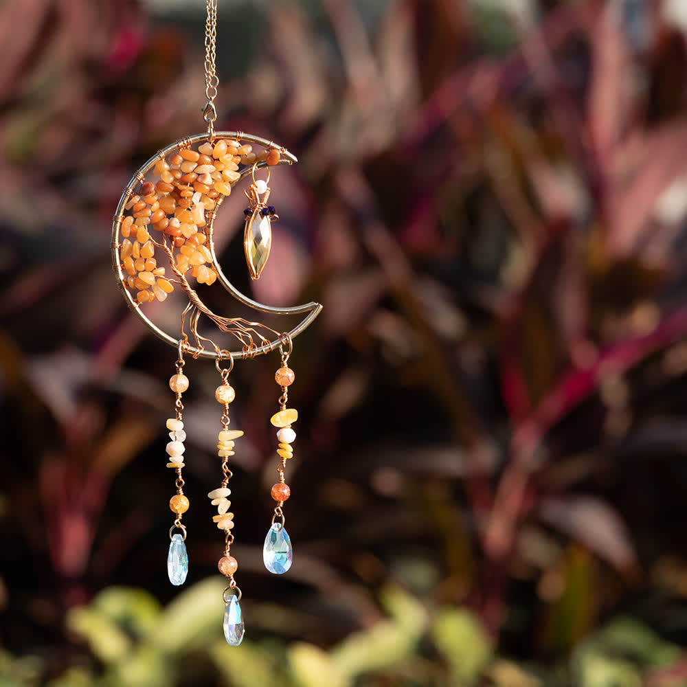 Olivenorma Red Agate Beads Tree of Life Moon Wind Chime