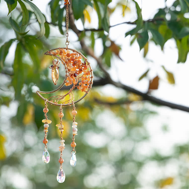 Olivenorma Red Agate Beads Tree of Life Moon Wind Chime