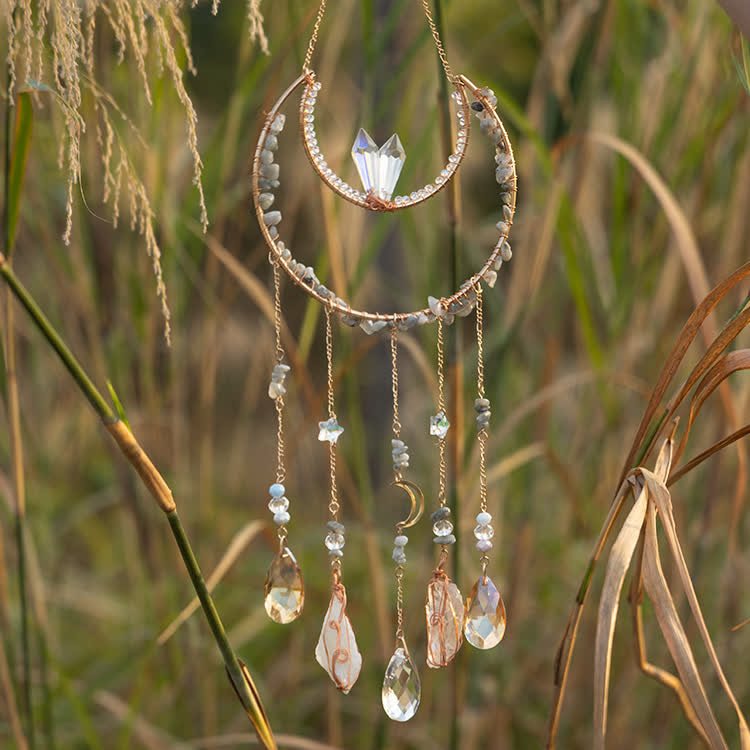 Olivenorma Labradorite Crushed Stone Inverted Moon Wind Chime