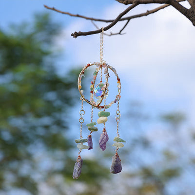 Olivenorma Natural Gravel Double Ring Suncatcher Pendant Wind Chime