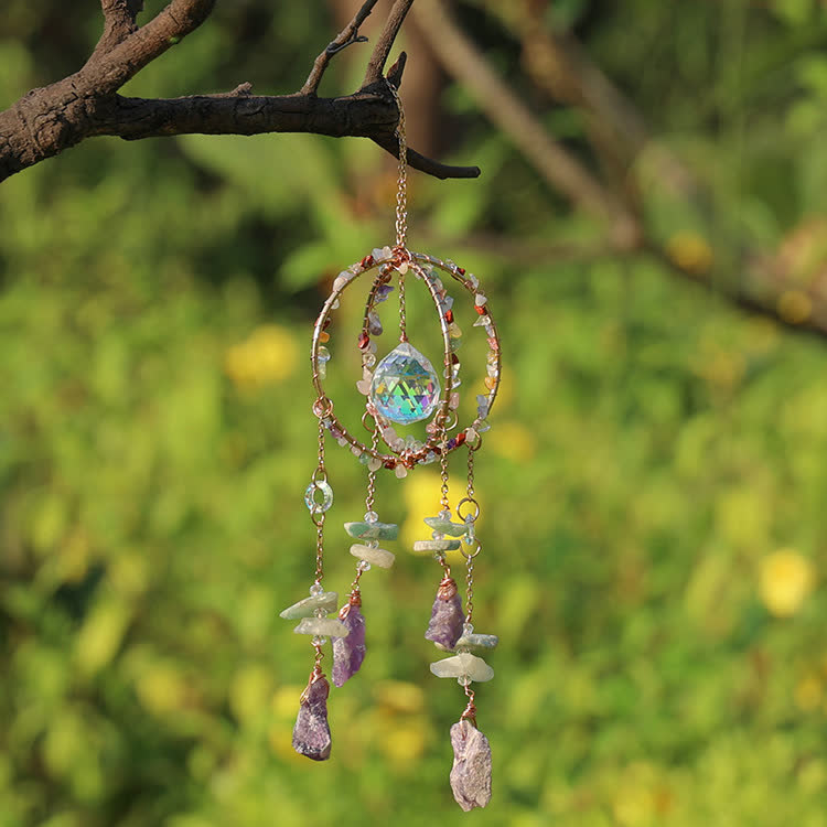 Olivenorma Natural Gravel Double Ring Suncatcher Pendant Wind Chime