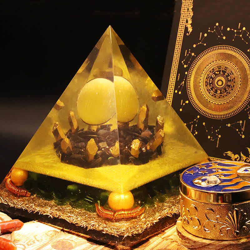 Olivenorma Yellow Jade Crystal Ball Orgone Pyramid