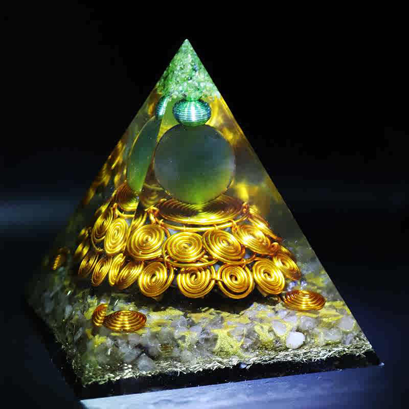 Olivenorma 14cm Green Cat's Eye Stone Orgone Pyramid