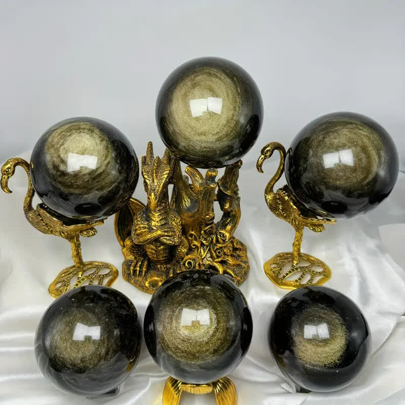 Olivenorma Natural Gold Obsidian Crystal Sphere