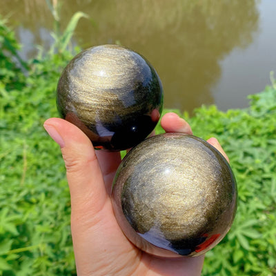 Olivenorma Natural Gold Obsidian Crystal Sphere