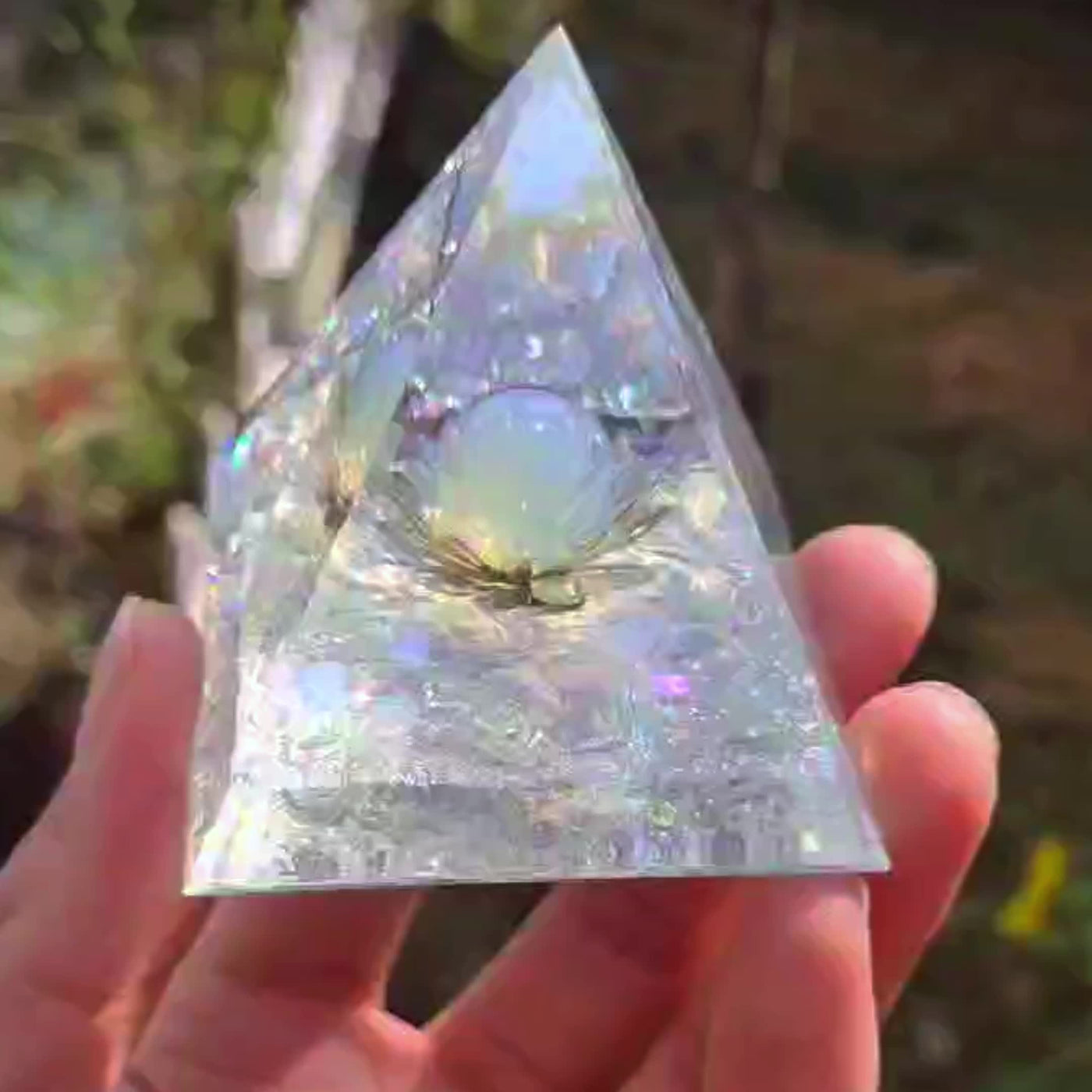 Olivenorma Natural Lotus Opalite Orgone Pyramid