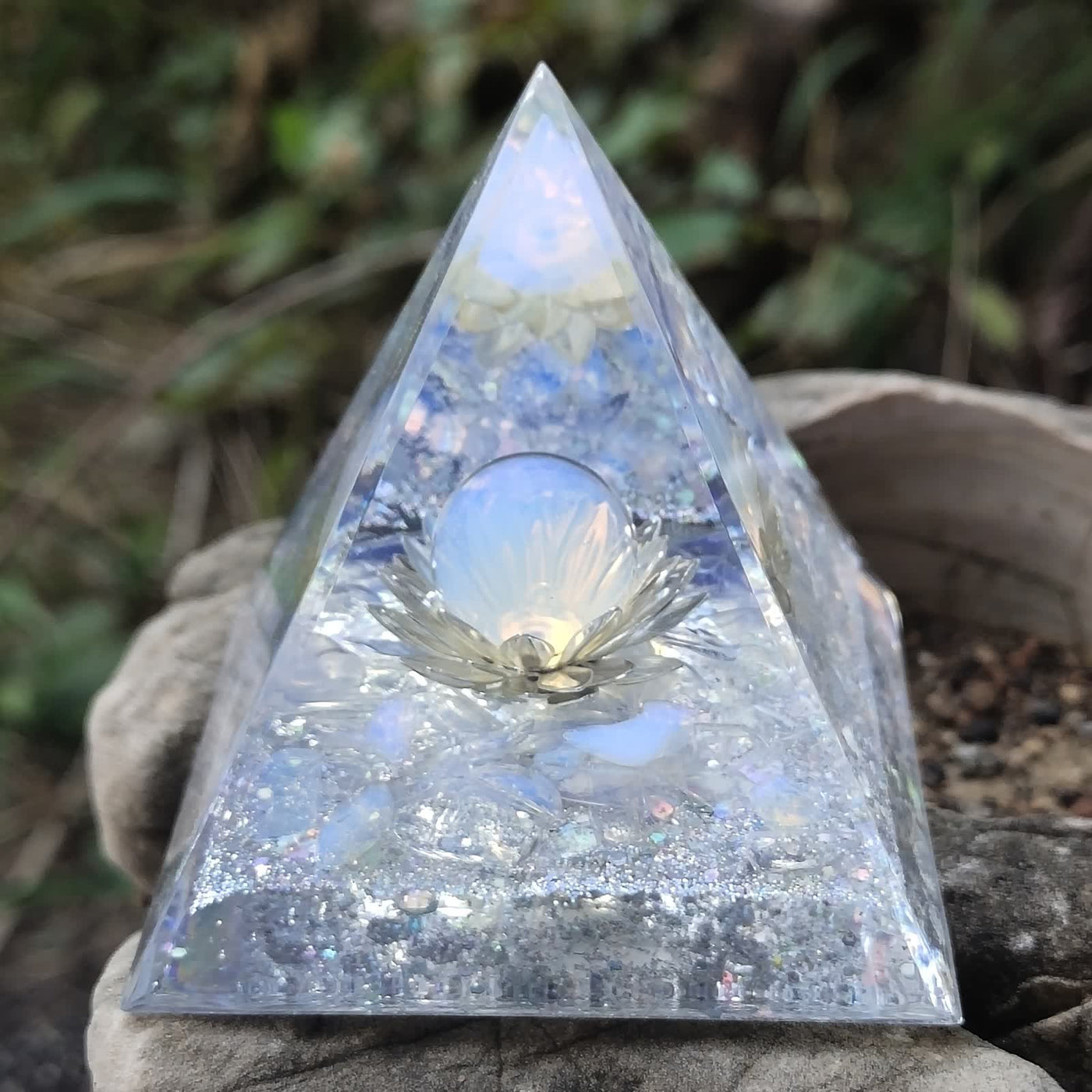 Olivenorma Natural Lotus Opalite Orgone Pyramid