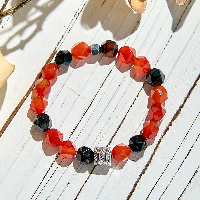 Olivenorma Natural Black Onyx Carnelian Beaded Bracelet