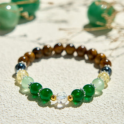 Olivenorma Natural Tiger Eye Green Aventurine Beaded Bracelet