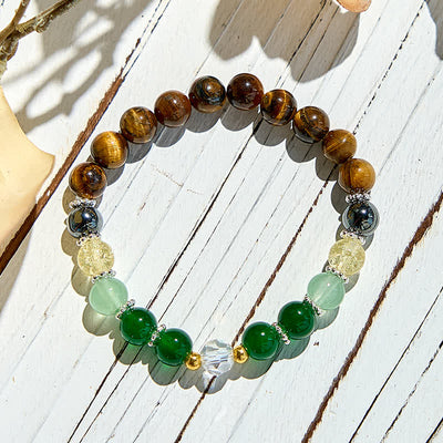 Olivenorma Natural Tiger Eye Green Aventurine Beaded Bracelet