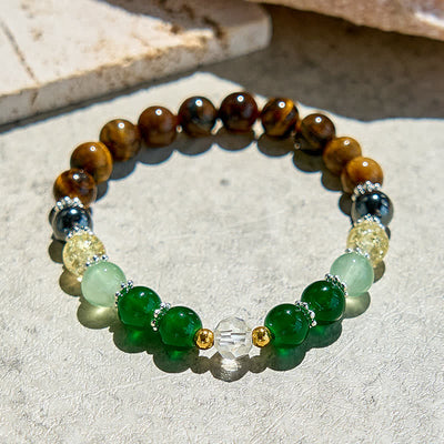 Olivenorma Natural Tiger Eye Green Aventurine Beaded Bracelet