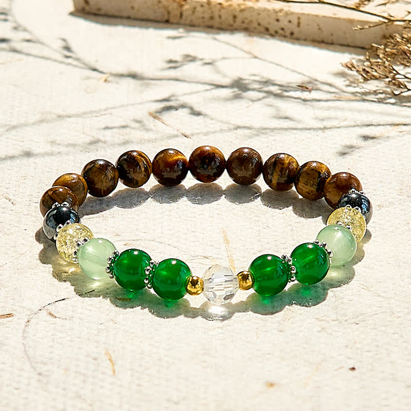 Olivenorma Natural Tiger Eye Green Aventurine Beaded Bracelet