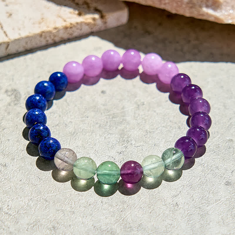 Olivenorma Amethyst Lapis Lazuli Green Fluorite Beaded Bracelet