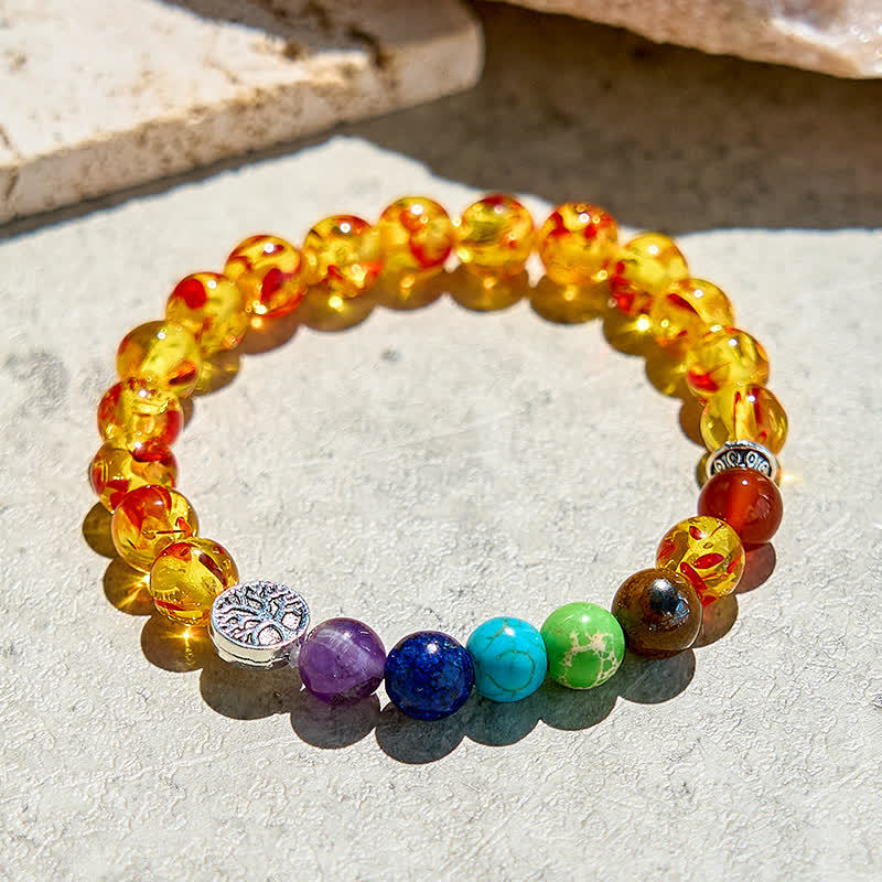 Olivenorma Amber Chakra Tree of Life Beaded Bracelet