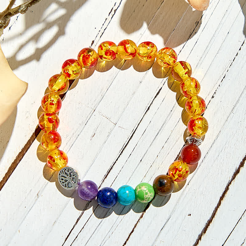 Olivenorma Amber Chakra Tree of Life Beaded Bracelet