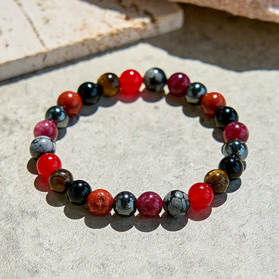 Olivenorma Snowflake Obsidian Hematite Ruby Quartz Beaded Bracelet