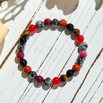 Olivenorma Snowflake Obsidian Hematite Ruby Quartz Beaded Bracelet