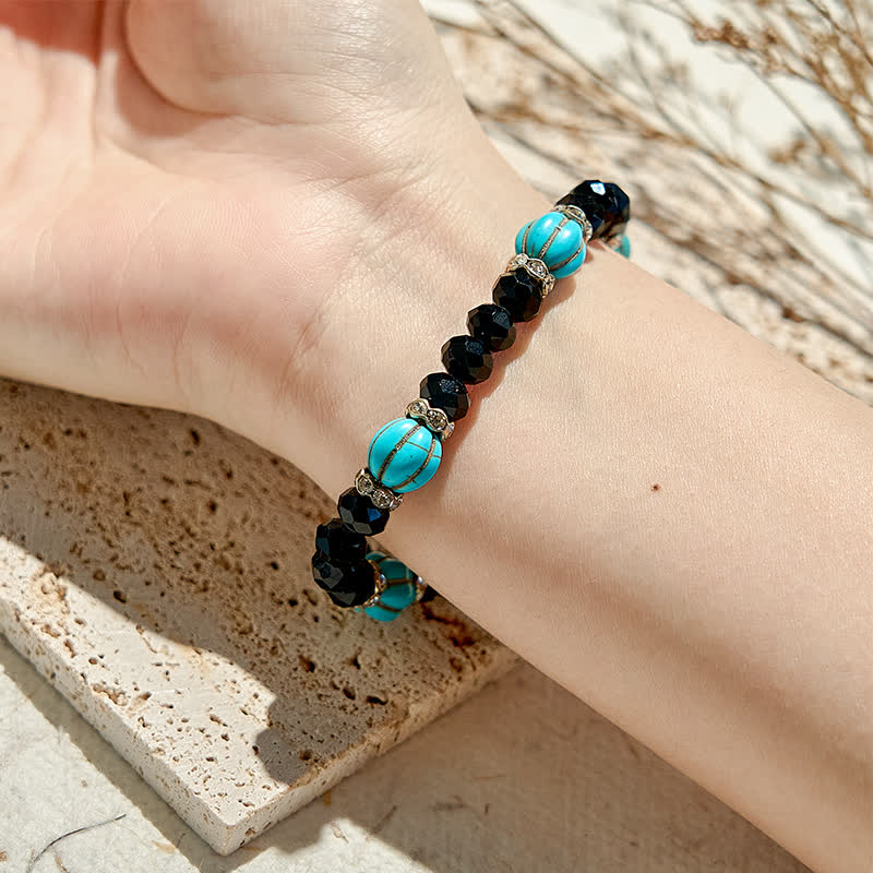 Olivenorma Pumpkin Shape Turquoise Obsidian Beaded Bracelet