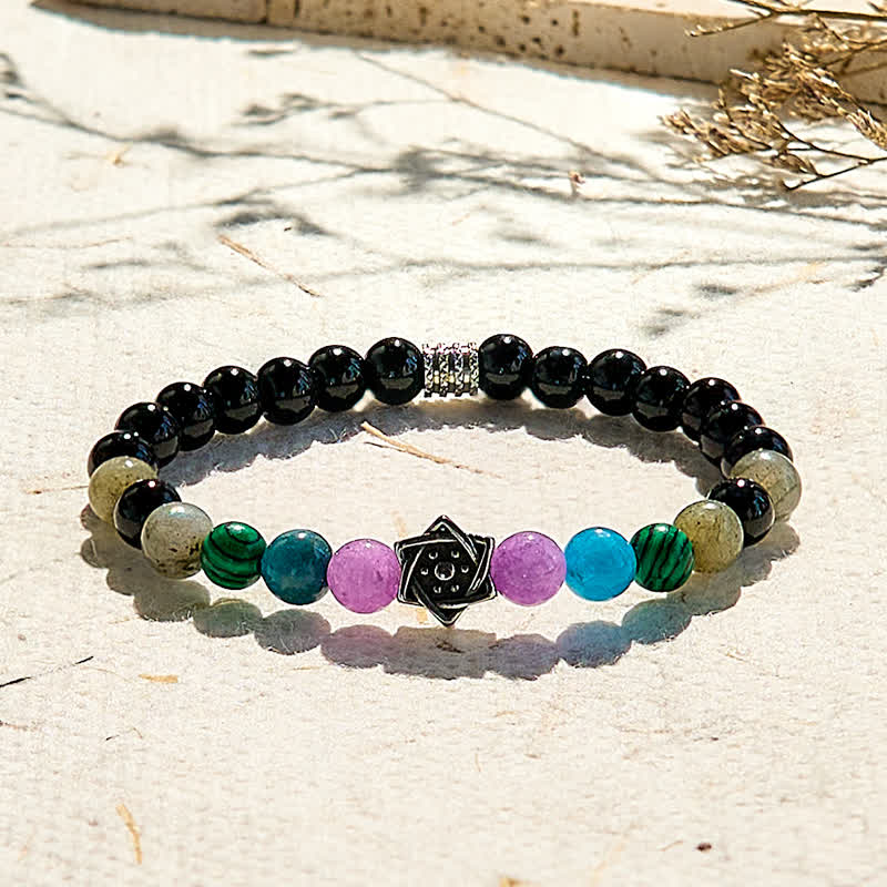 Olivenorma Natural Obsidian Metatron's Cube Beaded Bracelet