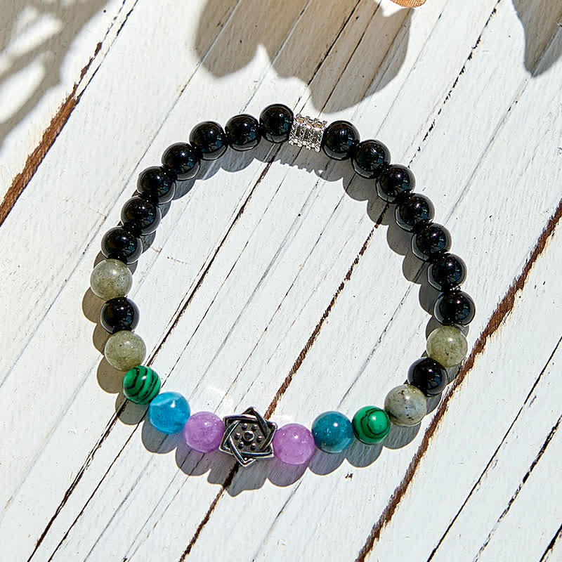 Olivenorma Natural Obsidian Metatron's Cube Beaded Bracelet