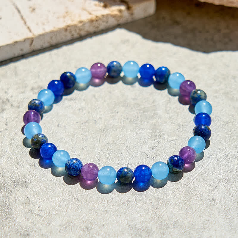 Olivenorma Natural Amethyst Aquamarine Lapis Lazuli Beaded Bracelet